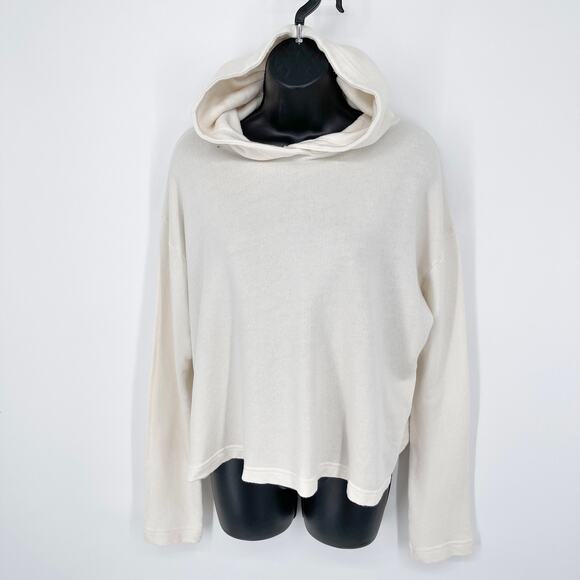 Enza Costa Women's NEW Cropped Hooded Terry Sweatshirt Size M White FT3646 - Picture 1 of 9